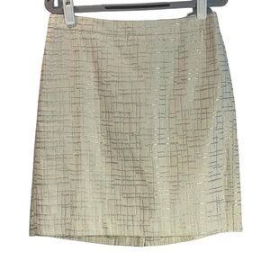 Ann Taylor Loft Outlet Ivory Metallic Silver Crosshatch Pencil Mini Skirt Sz 6